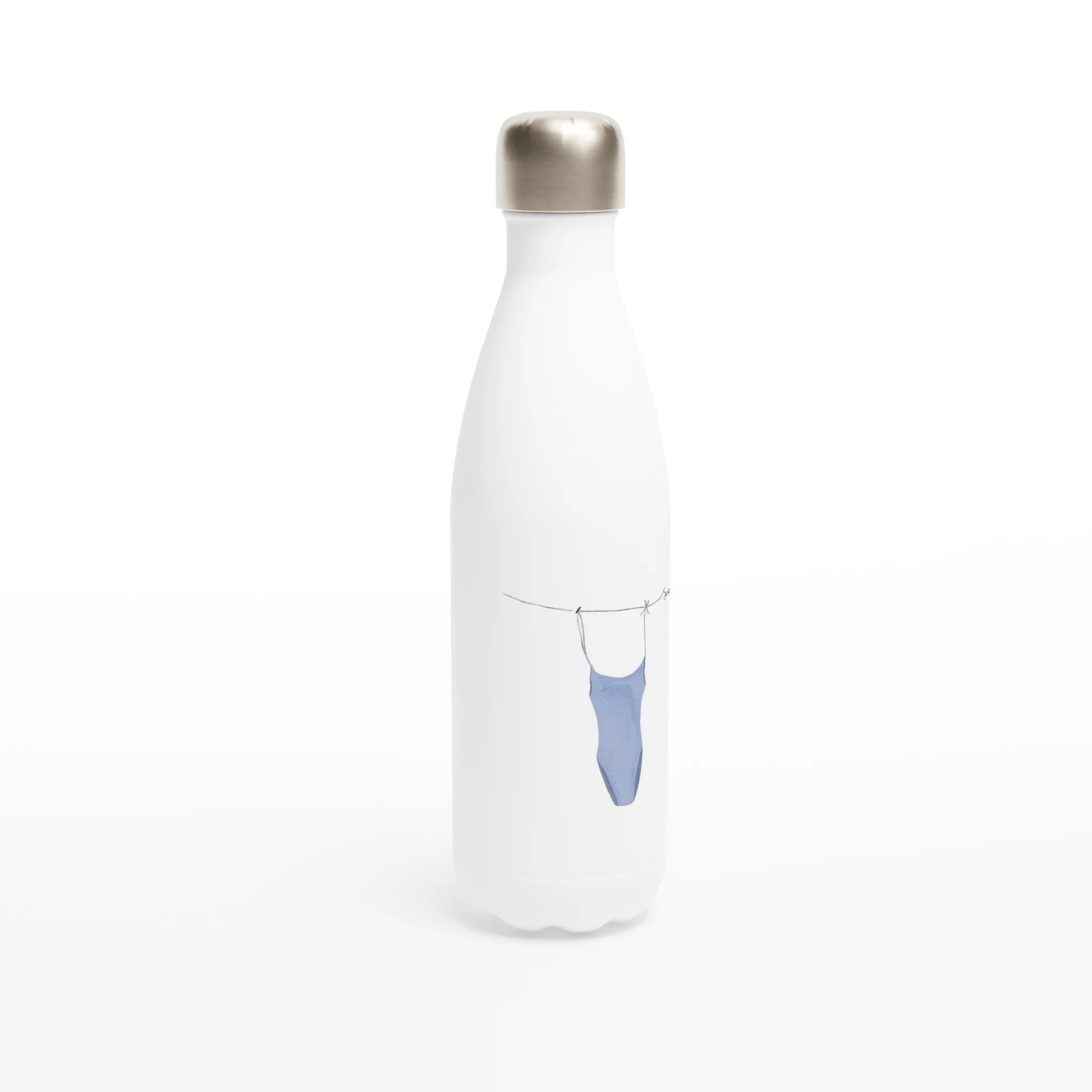 White 17oz Stainless Steel Water Bottle Traje de Baño Azul